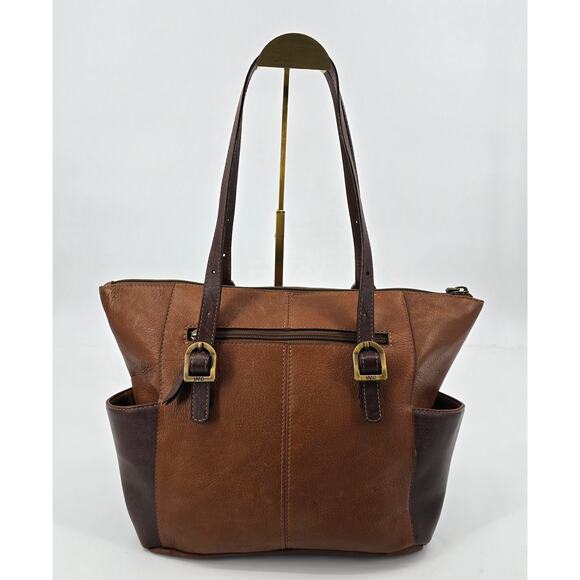LAND Santa Fe Zip Top Tote Two-Tone Leather Tote Bag - Picture 5 of 10